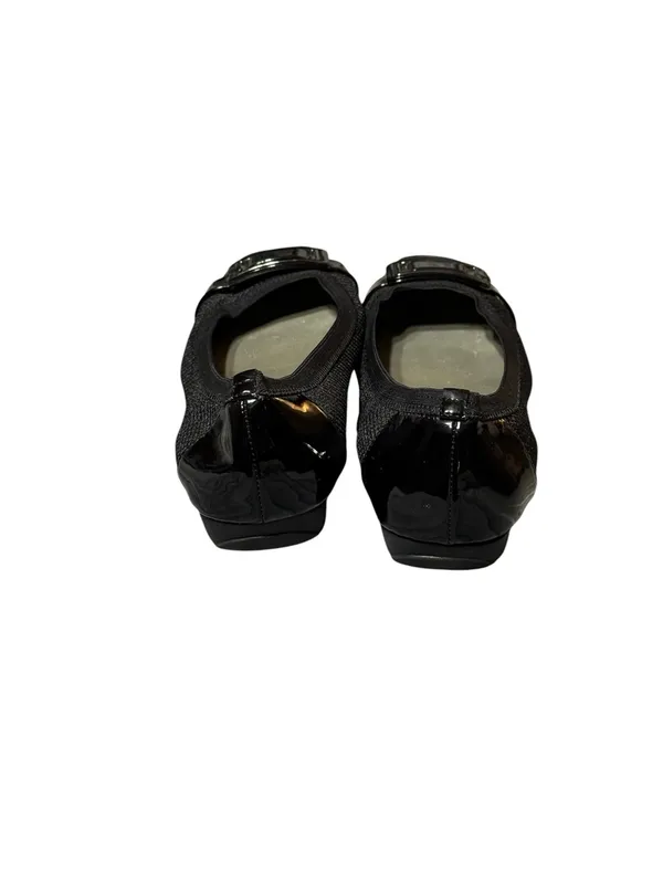 Anne Klein Sport 10M Black Fabric Patent Cap Toe Buckle Low Wedge Ballet Flat - Image 3