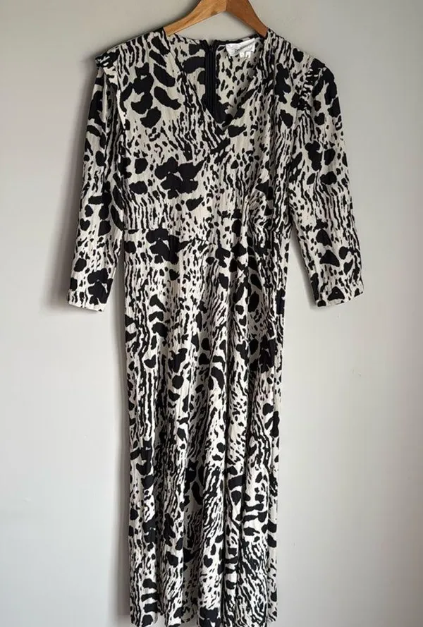 BA&SH Olga Abstract-print midi Dress In Ecru - Image 3