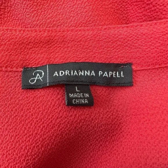Adrianna Papell Blouse Top V-Neck‎ Short Sleeve Button Up Orange Red Women Large - Image 7