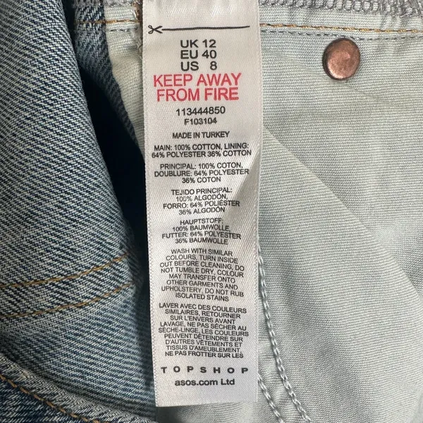 Topshop Cutoff Jean Shorts Medium‎ Wash Denim Raw Hem High Rise Western Size 8 - Image 5