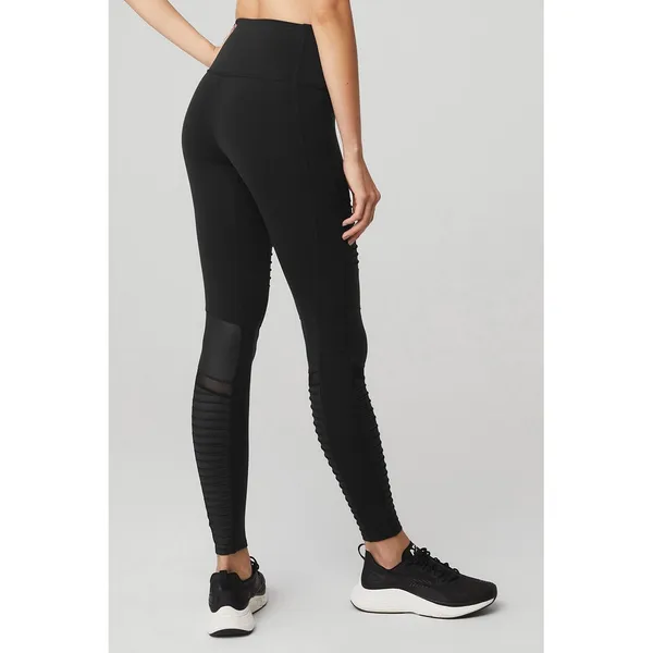 ALO Yoga Moto Leggings High Waist‎ Black Moto Panel Detail Athleisure Small - Image 2