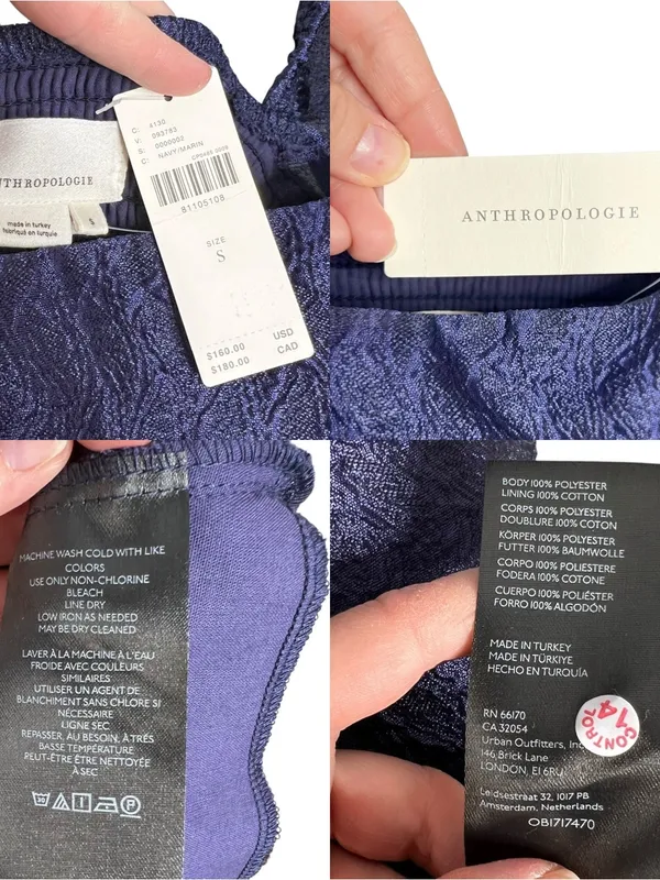 NWT Anthropologie Navy Blue Textured Puff Sleeve Dress - Image 14