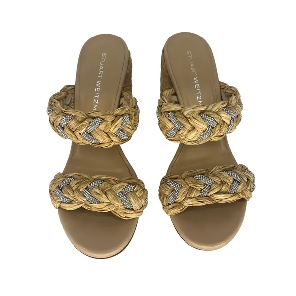 Stuart Weitzman Lana 85 Raffia Crystal Slide Sandals Estimated Size 9 - Image 8