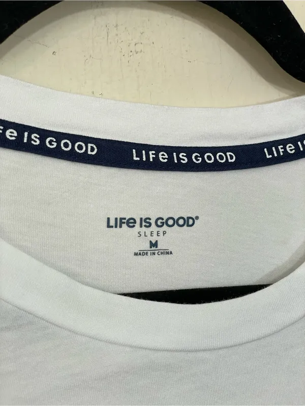 Life Is Good Sleep Tee Shirt Size M White Blue Stripe Short Sleeve Cotton Rayon - Image 2