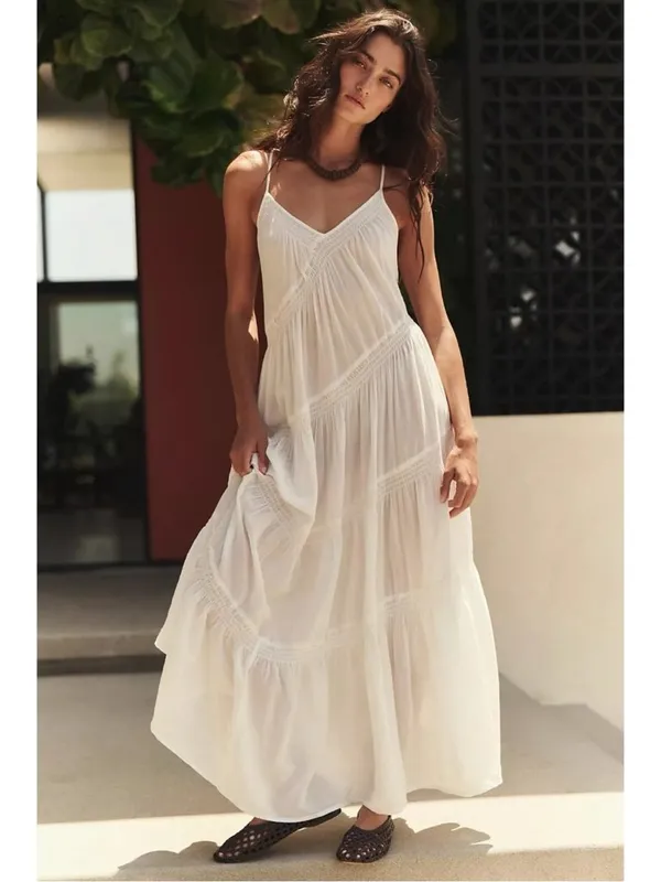 Free People Bohemian Ethereal Billowy Horizon Coast Maxi Dress White XL NWT - Image 2