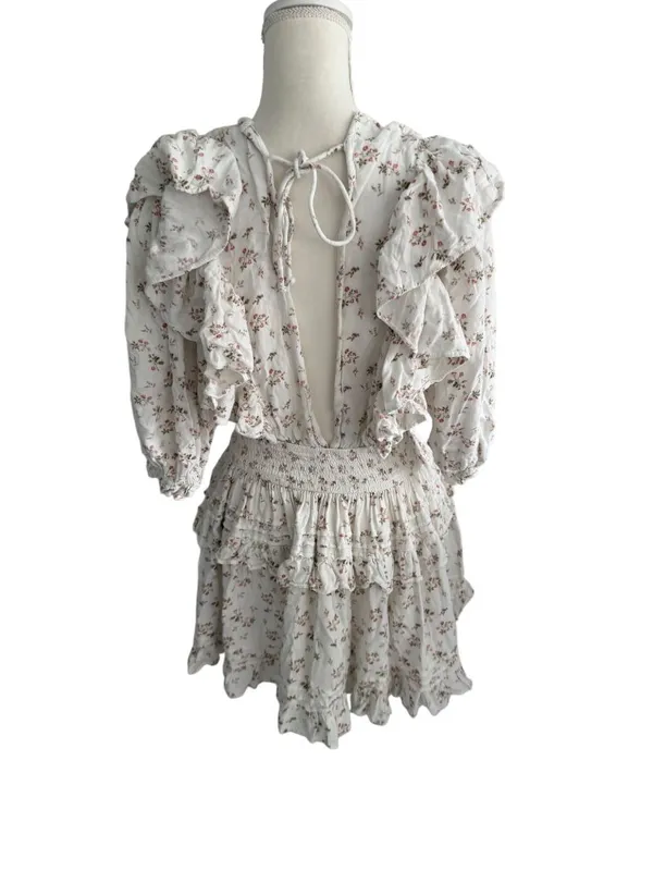 JENS PIRATES BOOTY Floral White Smocked Waist Mini Dress Size XL - Image 8