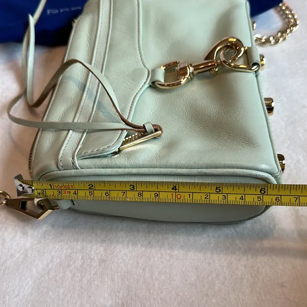 Rebecca MINKOFF Sherbet Green Leather Crossbody Purse Handbag with gold chain - Image 13