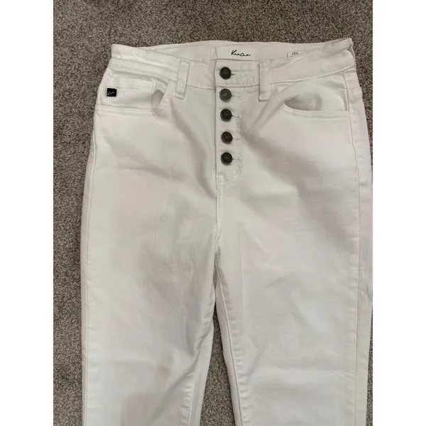 Kancan Womens White High Rise Button Fly Skinny Jeans Raw Hem Denim, sz 7/27 - Image 3
