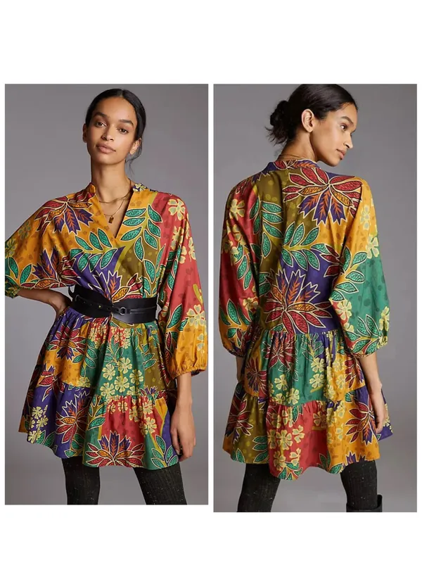 Anthropologie Floral Flowy Mini Dress, Size XS - Image 2