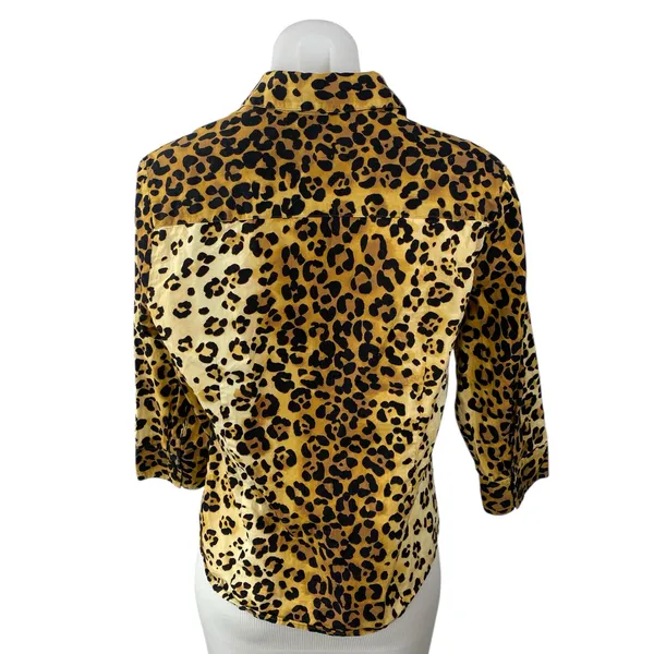 Jones New York Women's Beige Leopard Animal Print Button Down Shirt Top Size M - Image 4