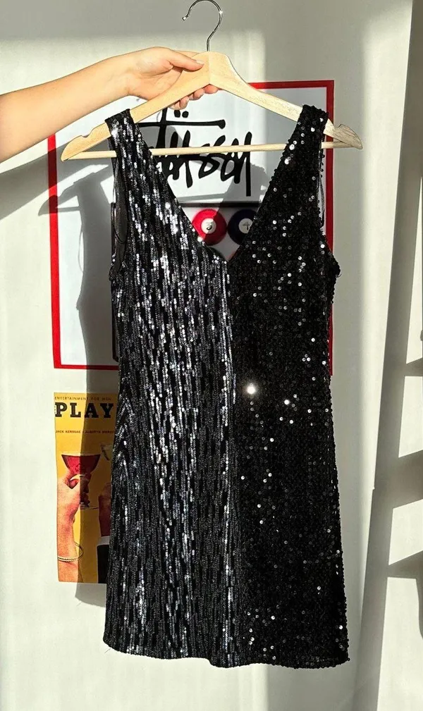 ZARA V-Neck Black Sequin Dress - Image 3