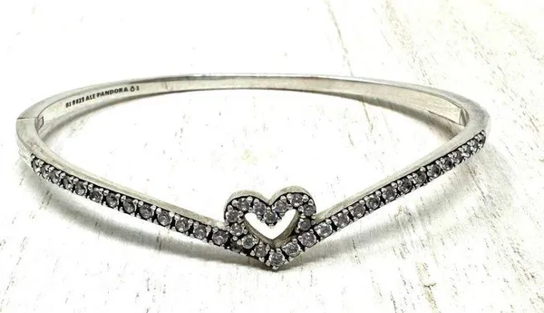 Pandora sterling silver/CZ bangle bracelet, size 1 / small - Image 5