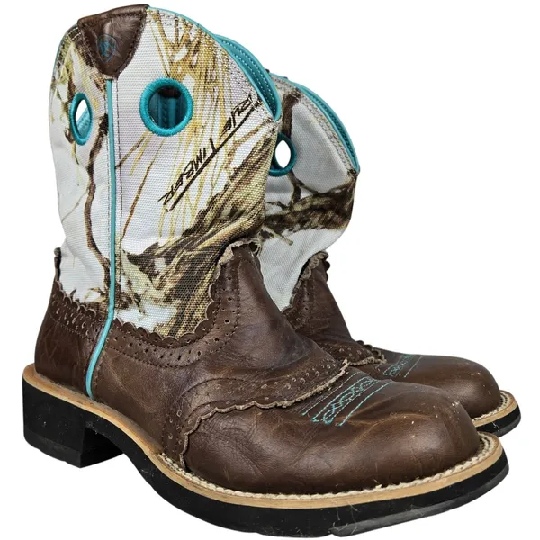 Ariat Fatbaby Camo Western Boots Brown Leather Teal Trim 10009503 Womens 7.5B - Image 2