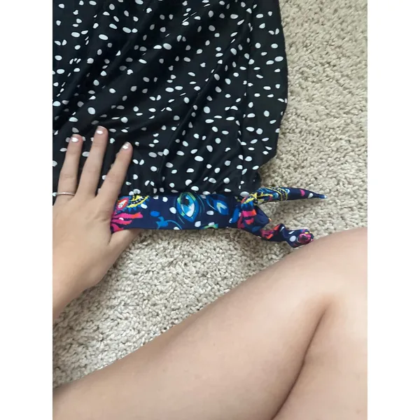 Swim top tube Polka Dot Tropical Paisley Side tie XL Black White Blue - Image 2