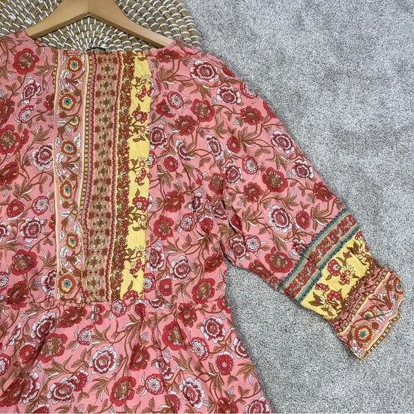 Umgee Floral Border Print Layered Mini Dress Boho Gypsy Rose Pink Plus Size 1X - Image 9