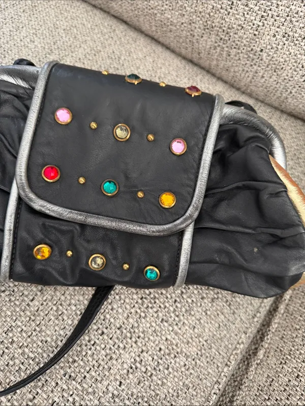 Y2K Vintage Beaded Leather Handbag Purse – Retro 2000s Shoulder Bag - Image 7