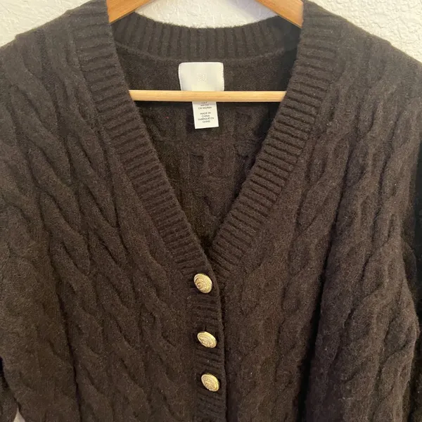 H&M‎ Cable Knit Cardigan S Chunky Chocolate Brown Old Money Wool Blend - Image 3