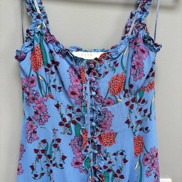 ASTR The Label Blended Blue Floral Print Button-Up Midi Dress S - Image 6