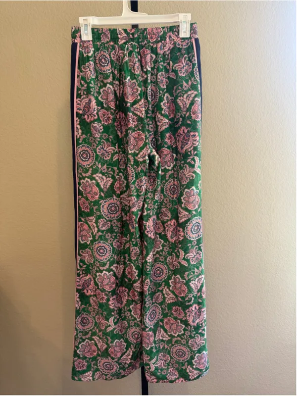 Entro Paisley Print Wide Leg Palazzo Track Pants in Green Size S - Image 3