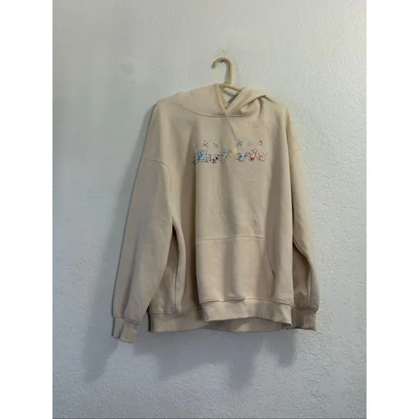 Aelfric Eden Cream Star Embroidery Graffiti Pullover Hoodie Size M - Image 2