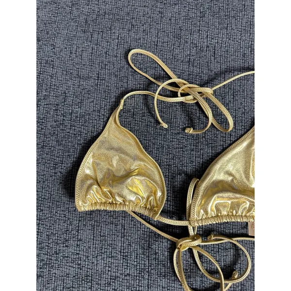 SKIMS Metallic Swim Triangle Top Gold size M NWT Shimmer Halter - Image 5