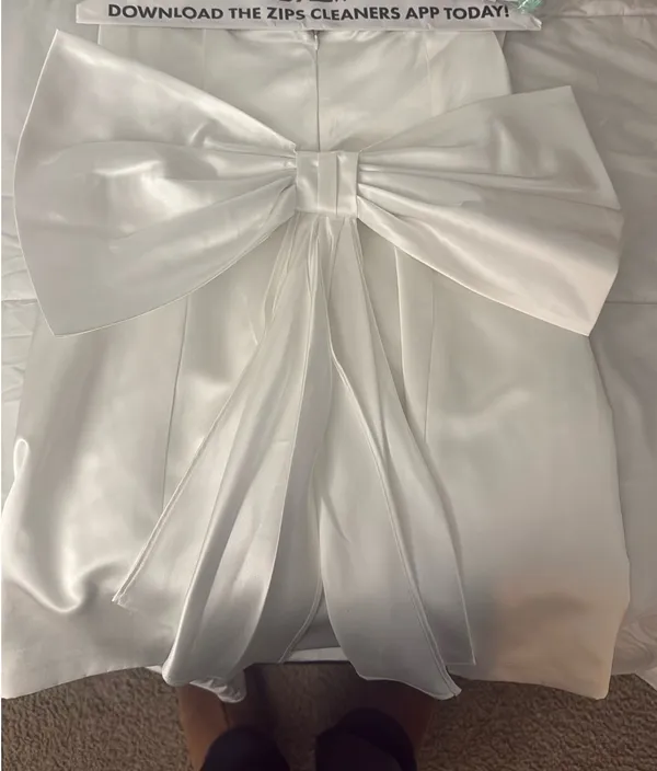 Lulus Bridal White Satin Strapless Bow Mini Dress - Image 3