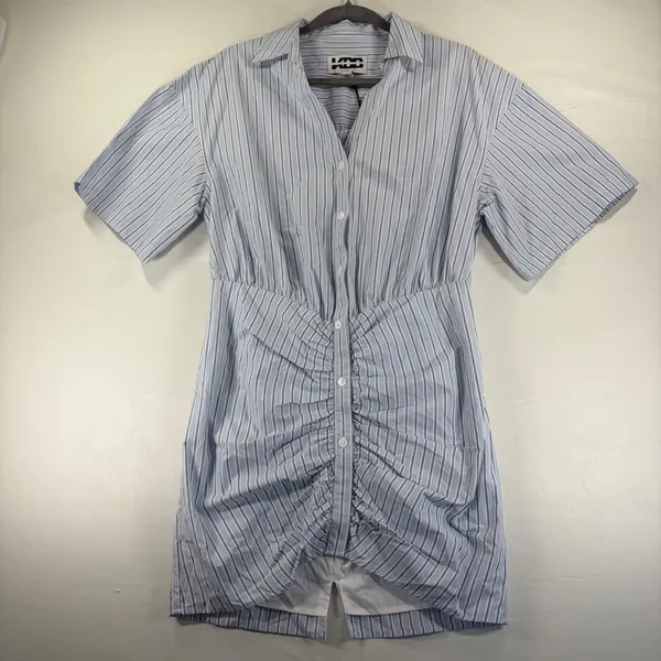 KBB Kahlana Barfield Brown Target Blue White Stripe Ruched Shirt Dress Small NEW - Image 2