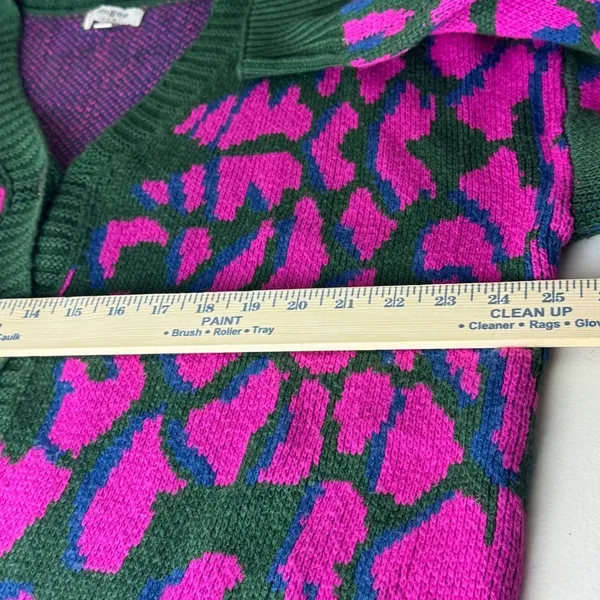 Umgee USA Pink Green Animal Print Button Front Cardigan Sweater Medium Boho - Image 6