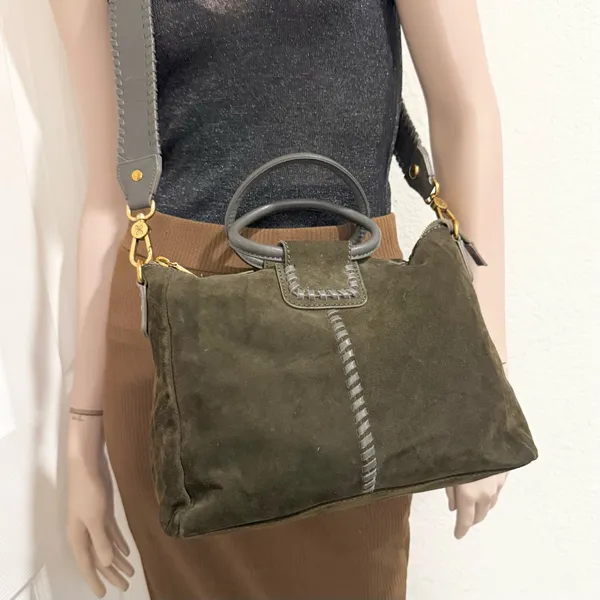 HOBO Shiela Herb Olive Green Suede Leather Medium Satchel Crossbody Bag - Image 2