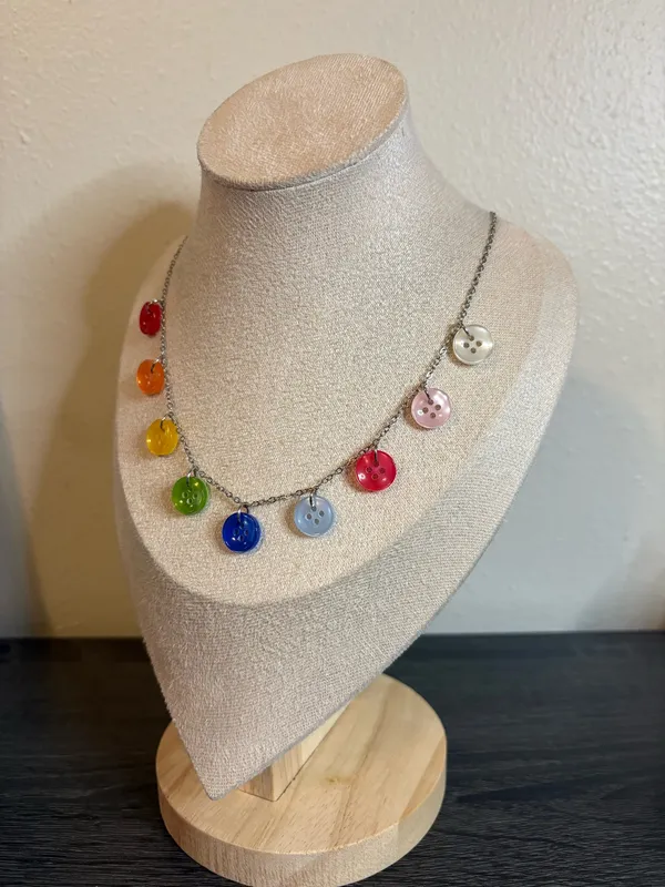 Handmade Colorful Button Necklace | Waterproof & Tarnish Resistant - Image 4