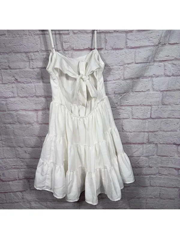 Women’s White Tiered Mini Dress XS Open Back Tie Cottagecore Party Dress NWOT - Image 6