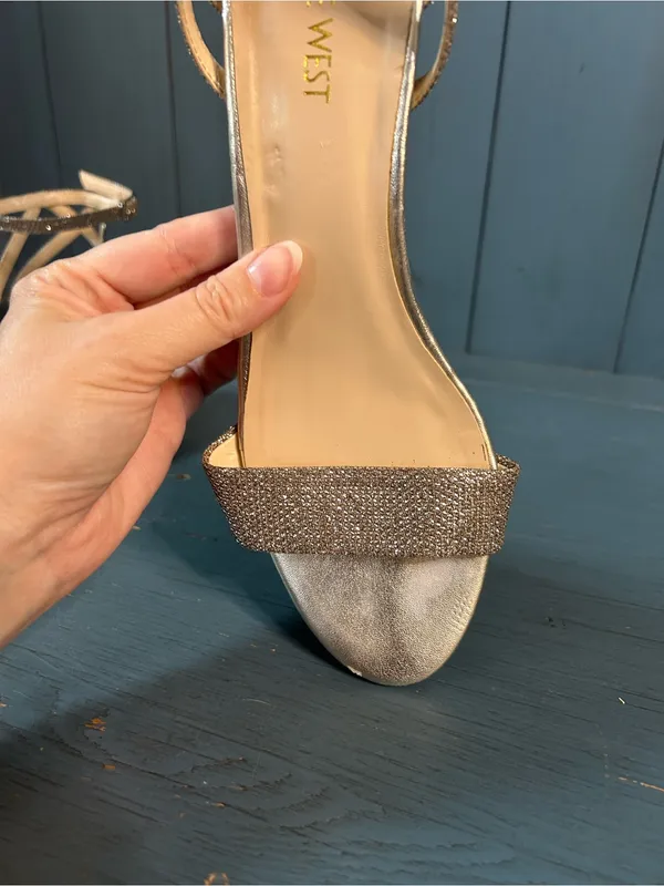 Nine West Metallic Gold/Silver Strappy Kitten Heeled Sandals | Size 7.5 - Image 11