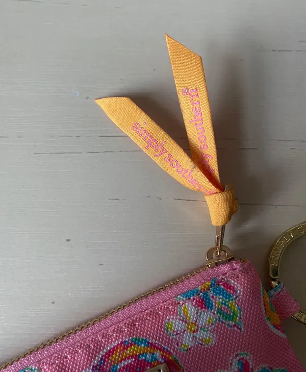 Simply Southern pink and orange peach fruit print gold tone key ring / ID wallet - Image 5