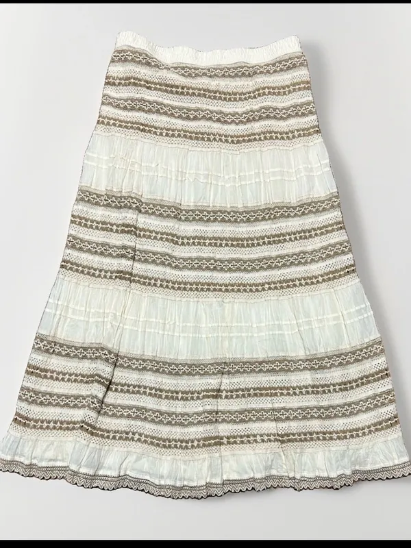 Chico’s Maxi Skirt Size Large Cream Crochet Gauze Trim Boho Festival Coastal - Image 2