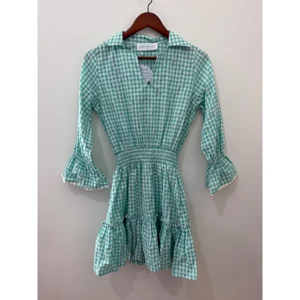 Walker & Wade MIa Mint Green Gingham Smocked‎ Mini Dress XS Cottagecore Coastal - Image 2