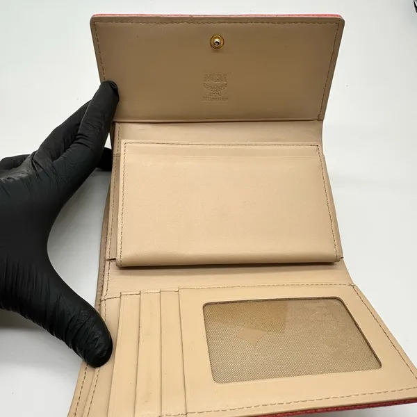MCM Tan and Pink Wallet with Signature Monogram - Image 5