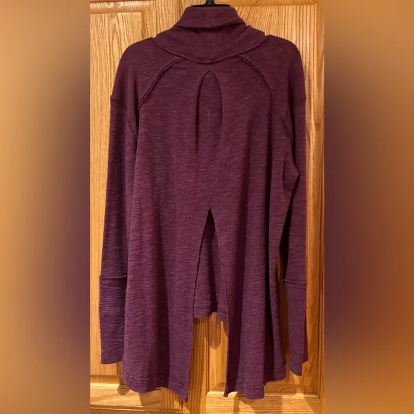 Free People We the Free Oversized Split Back Turtleneck Sweater Tunic Top‎ Plum - Image 9