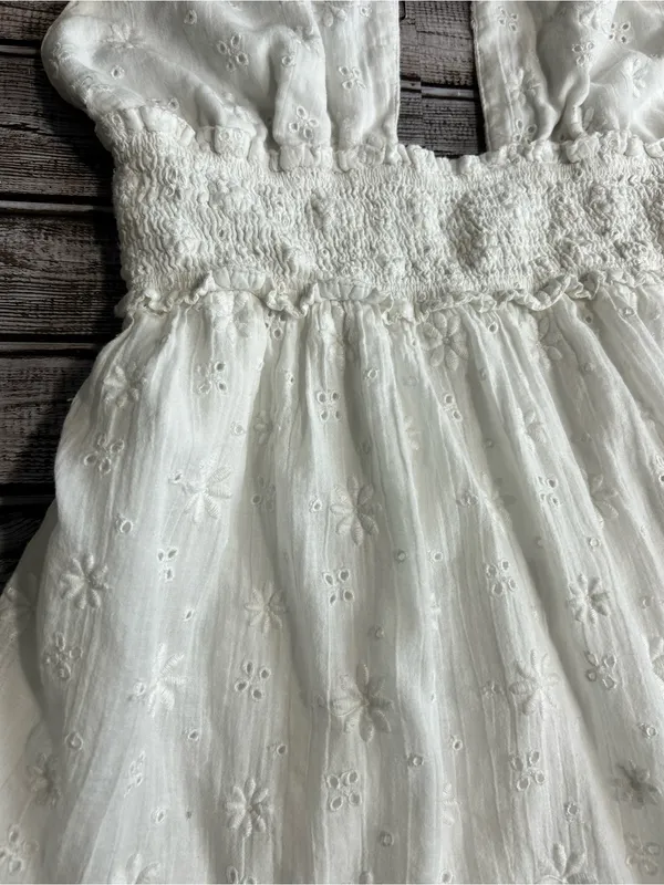 Aerie White Halter Eyelet Mini Dress - Smocked Waist Size Medium - Image 3