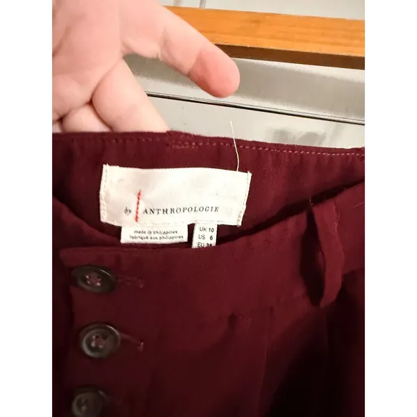 Anthropologie Tapered Trousers Womens 6 Burgundy High Rise Button Fly Pleated - Image 4