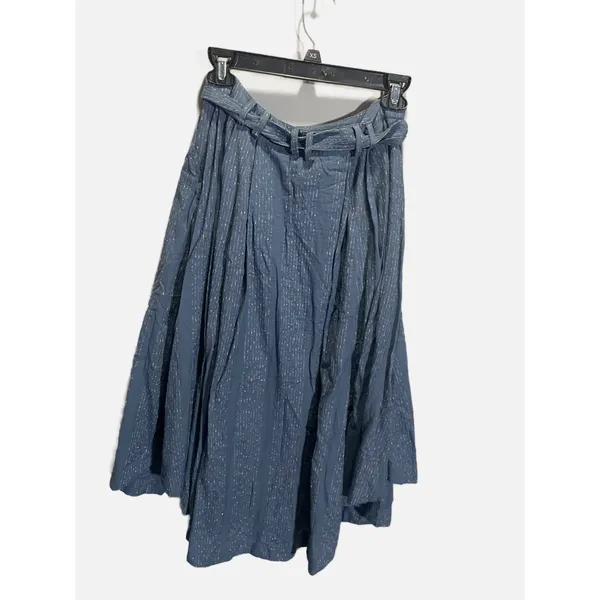 Free People‎ Midi Skirt Womens 2 Blue Metallic Pinstripe Button Front Boho Chic - Image 5