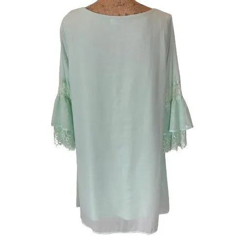 Entro Mint Green Lace Bell Sleeve‎ Shift Dress Pastel Feminine Bohemian Large - Image 3