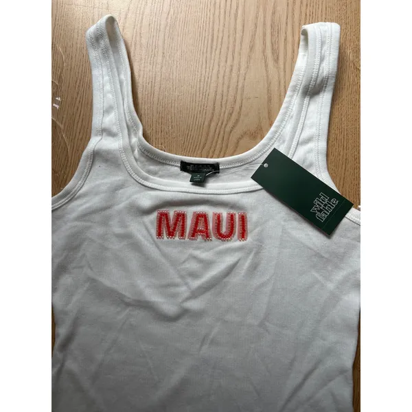 New Women's Wild Fable *Maui* Ribbed Tank Top Stretchy White Size Medium - Image 2