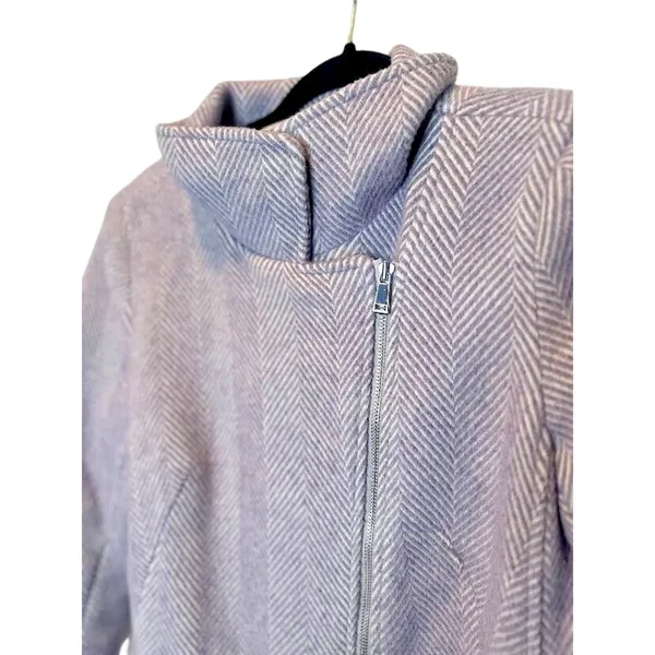 LOFT Lilac Wool Blend‎ Pea Coat Jacket Herringbone Asymmetric Zip Pockets Small - Image 10