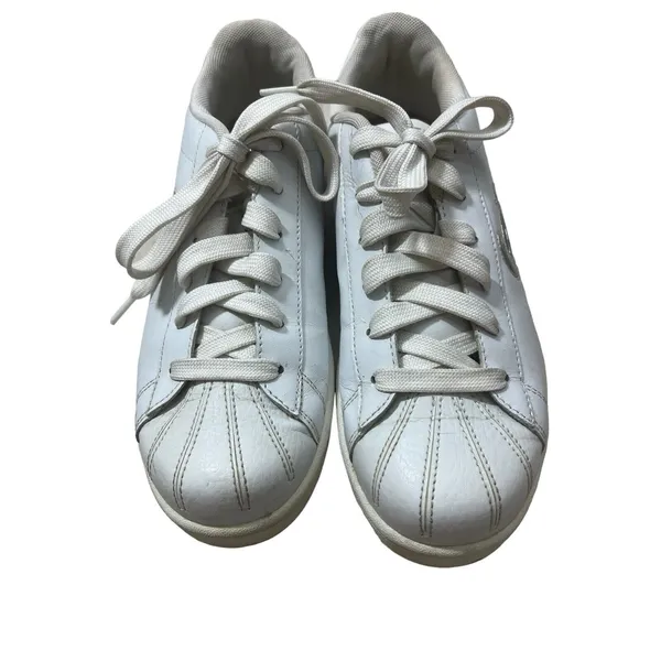 Vtg Skechers White Sneakers 10 Leather Silver Logo Y2k 1990s Shoes WSL Lace up - Image 6