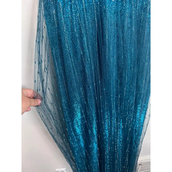 Lulus Sensationally Sparkly Dark Teal Green Lurex Maxi Dress Women's S mermaid - Image 5