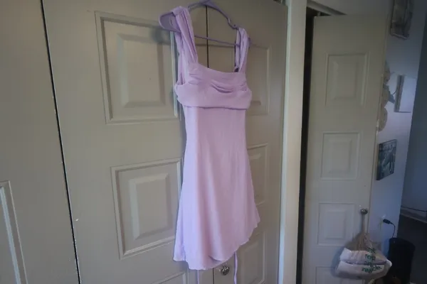 Shein special ocassion mini short dress ruched top in lilac purple size small. - Image 3