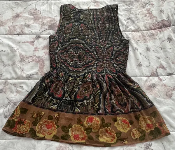 Free People Brown Floral Smocked Fit & Flare Lined Blouse, size XS - Image 2