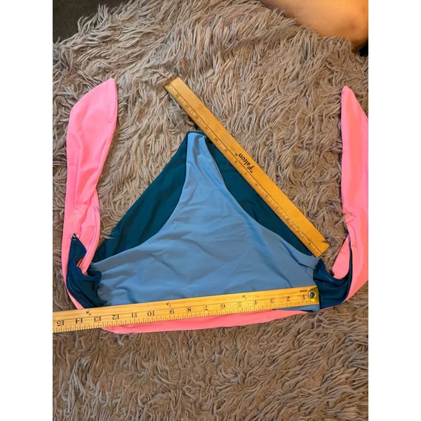 Nightwalker Colorblock Tie Waist Bikini Bottoms Pink Blue Teal Small 80's - Image 2