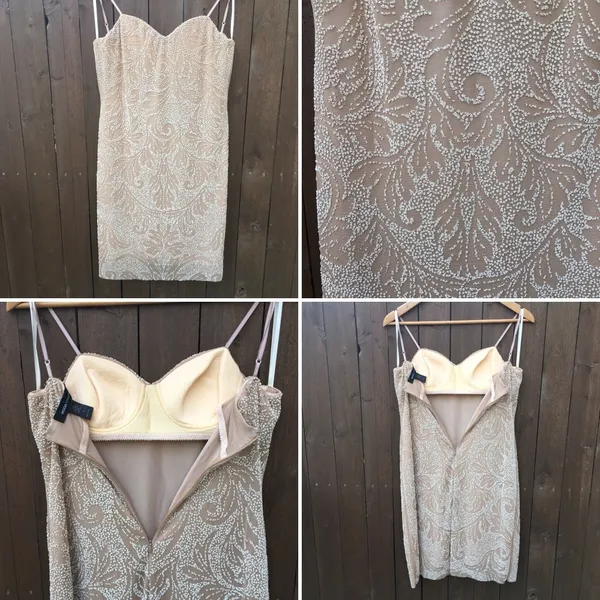 Moda International Nude & Cream Bead Dress Size 6 - Image 4