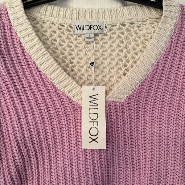 Wildfox Woven Women’s Pinkish Lavendar Cream Sweater Size Large - Image 6